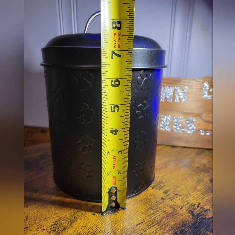 Amici Black metal Paw Print pet treat Storage Canister/lid-black